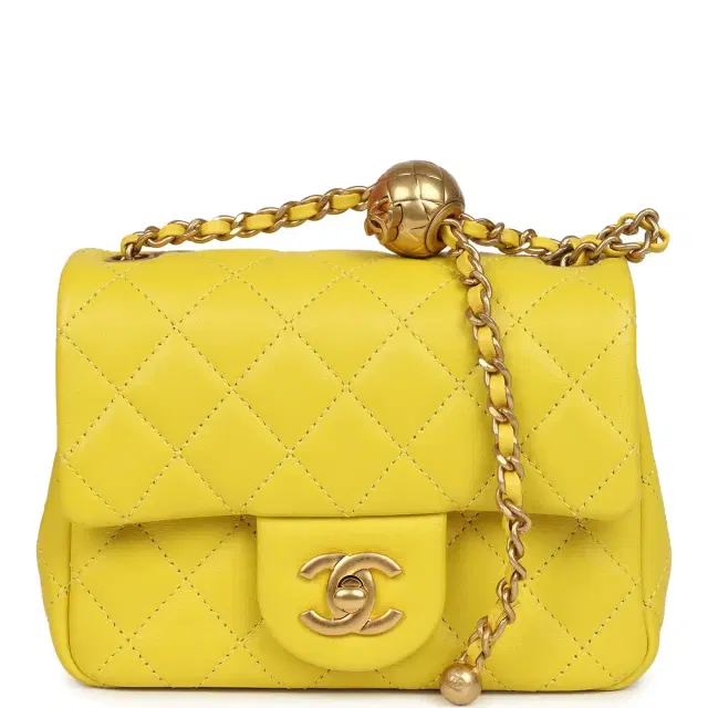 Chanel Chanel Mini Pearl Crush Square Flap Bag Yellow Lambskin Brushed Gold Hardware
