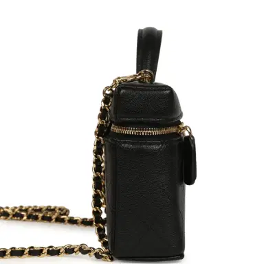 Chanel Chanel Top Handle Long Vanity Case with Chain Black Grained Goatskin Gold Hardware | Thumbnail 3 Chanel Chanel Top Handle Long Vanity Case with Chain Black Grained Goatskin Gold Hardware | Thumbnail 3