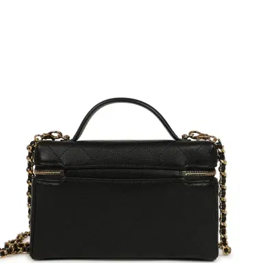 Chanel Chanel Top Handle Long Vanity Case with Chain Black Grained Goatskin Gold Hardware | Thumbnail 4 Chanel Chanel Top Handle Long Vanity Case with Chain Black Grained Goatskin Gold Hardware | Thumbnail 4
