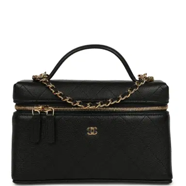 Chanel Chanel Top Handle Long Vanity Case with Chain Black Grained Goatskin Gold Hardware | Thumbnail 1 Chanel Chanel Top Handle Long Vanity Case with Chain Black Grained Goatskin Gold Hardware | Thumbnail 1