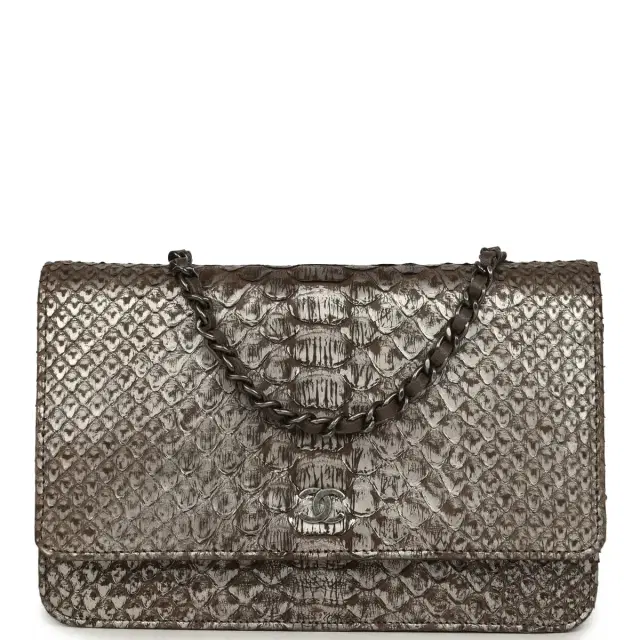 Chanel Chanel Wallet On Chain WOC Silver and Brown Aged Python Antique Silver Hardware
