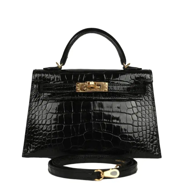 hermes Hermes Kelly Sellier 20 Black Shiny Alligator Gold Hardware