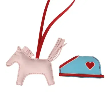 HERMÈS Hermes Rodeo Robeo Coeur Charm PM Rose Darling, Bleu Celeste & Rouge Radieux Milo Lambskin | Thumbnail 3 HERMÈS Hermes Rodeo Robeo Coeur Charm PM Rose Darling, Bleu Celeste & Rouge Radieux Milo Lambskin | Thumbnail 3