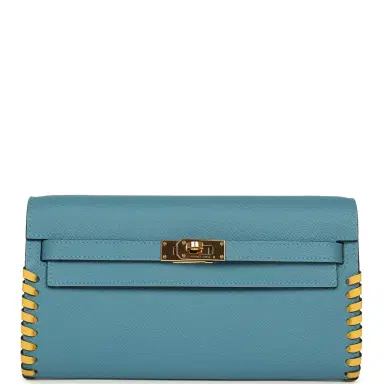 HERMÈS Pre-owned Hermes Kelly To Go Tressage Wallet Blue Jean Epsom and Sun Swift Gold Hardware | Thumbnail 2 HERMÈS Pre-owned Hermes Kelly To Go Tressage Wallet Blue Jean Epsom and Sun Swift Gold Hardware | Thumbnail 2