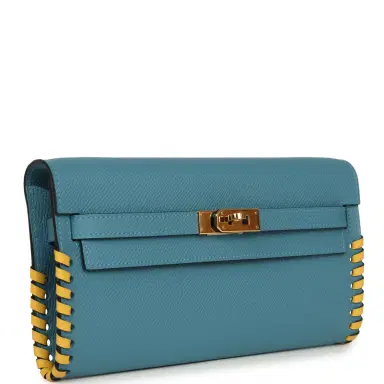HERMÈS Pre-owned Hermes Kelly To Go Tressage Wallet Blue Jean Epsom and Sun Swift Gold Hardware | Thumbnail 3 HERMÈS Pre-owned Hermes Kelly To Go Tressage Wallet Blue Jean Epsom and Sun Swift Gold Hardware | Thumbnail 3