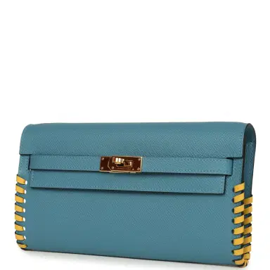 HERMÈS Pre-owned Hermes Kelly To Go Tressage Wallet Blue Jean Epsom and Sun Swift Gold Hardware | Thumbnail 4 HERMÈS Pre-owned Hermes Kelly To Go Tressage Wallet Blue Jean Epsom and Sun Swift Gold Hardware | Thumbnail 4