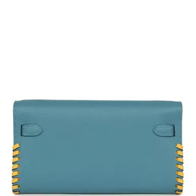 HERMÈS Pre-owned Hermes Kelly To Go Tressage Wallet Blue Jean Epsom and Sun Swift Gold Hardware | Thumbnail 5 HERMÈS Pre-owned Hermes Kelly To Go Tressage Wallet Blue Jean Epsom and Sun Swift Gold Hardware | Thumbnail 5