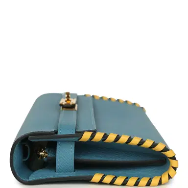 HERMÈS Pre-owned Hermes Kelly To Go Tressage Wallet Blue Jean Epsom and Sun Swift Gold Hardware | Thumbnail 6 HERMÈS Pre-owned Hermes Kelly To Go Tressage Wallet Blue Jean Epsom and Sun Swift Gold Hardware | Thumbnail 6