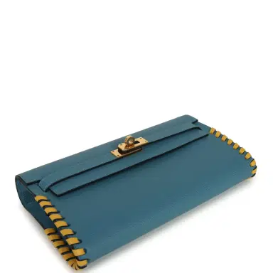 HERMÈS Pre-owned Hermes Kelly To Go Tressage Wallet Blue Jean Epsom and Sun Swift Gold Hardware | Thumbnail 7 HERMÈS Pre-owned Hermes Kelly To Go Tressage Wallet Blue Jean Epsom and Sun Swift Gold Hardware | Thumbnail 7