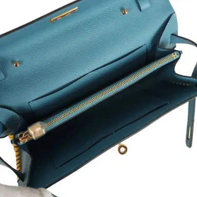 HERMÈS Pre-owned Hermes Kelly To Go Tressage Wallet Blue Jean Epsom and Sun Swift Gold Hardware | Thumbnail 9 HERMÈS Pre-owned Hermes Kelly To Go Tressage Wallet Blue Jean Epsom and Sun Swift Gold Hardware | Thumbnail 9