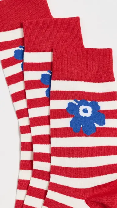 Marimekko Kasvaa Tasaraita Unikko One Socks Red/Off White/Blue 37-39 | Thumbnail 3
