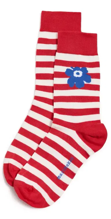 Marimekko Kasvaa Tasaraita Unikko One Socks Red/Off White/Blue 37-39 | Thumbnail 1