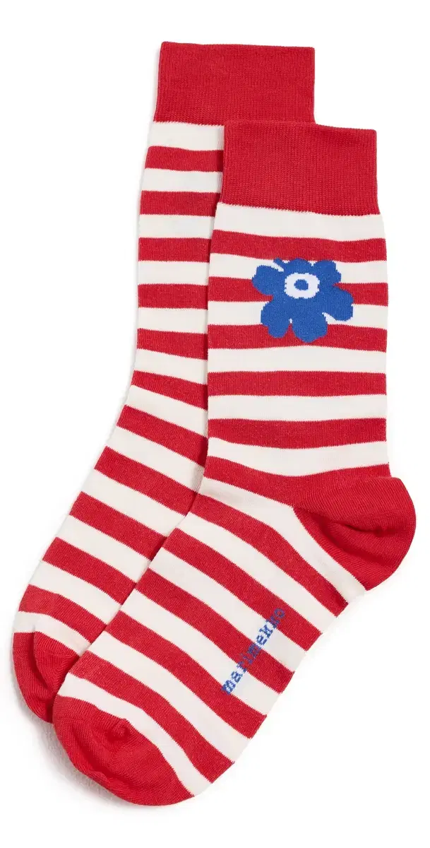 Kasvaa Tasaraita Unikko One Socks Red/Off White/Blue