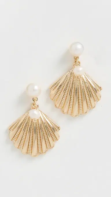 Ettika Scallop Shell and Pearl Earrings Gold One Size | Thumbnail 2