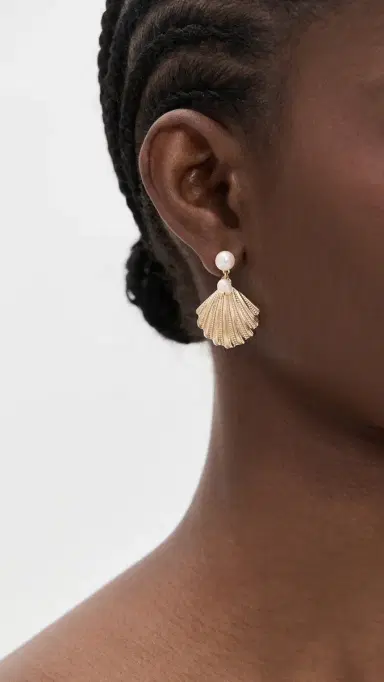 Ettika Scallop Shell and Pearl Earrings Gold One Size | Thumbnail 3