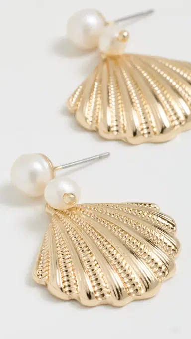 Ettika Scallop Shell and Pearl Earrings Gold One Size | Thumbnail 4