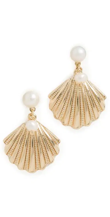 Ettika Scallop Shell and Pearl Earrings Gold One Size | Thumbnail 1