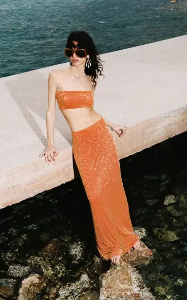 DE LA VALI Exclusive La Isla Palma Beaded Knit Maxi Skirt | Thumbnail 2