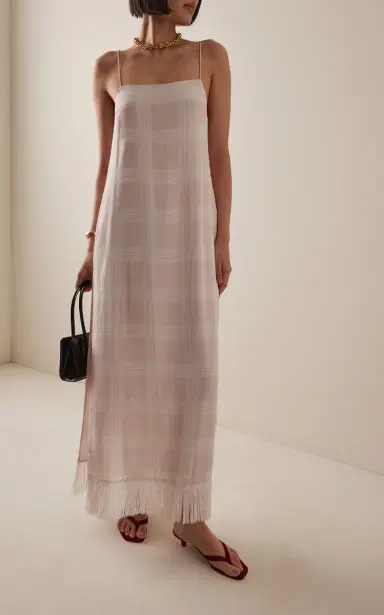 Posse Exclusive La Isla Lola Fringed Plaid Crepe Midi Dress | Thumbnail 2