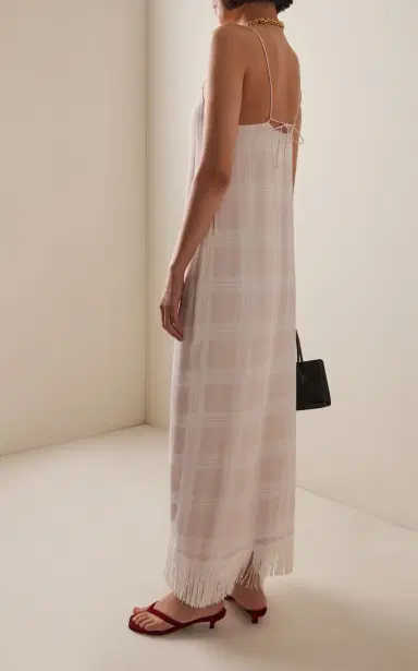 Posse Exclusive La Isla Lola Fringed Plaid Crepe Midi Dress | Thumbnail 4