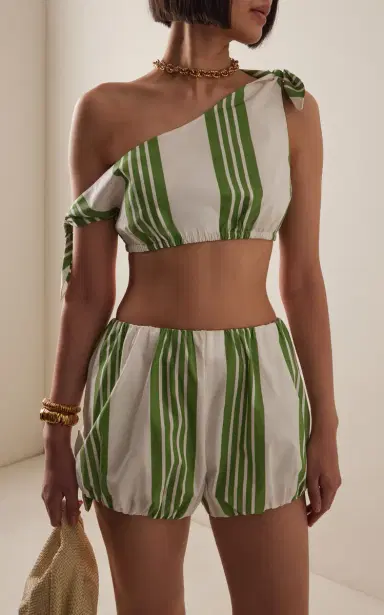 Posse Exclusive La Isla Rosie Off-The-Shoulder Striped Cotton Crop Top | Thumbnail 2 Posse Exclusive La Isla Rosie Off-The-Shoulder Striped Cotton Crop Top | Thumbnail 2