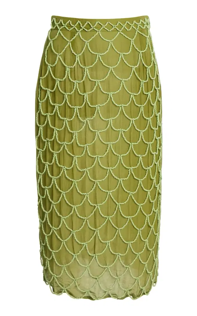 All That Remains Exclusive La Isla Mika Fringed Beaded Cotton Midi Skirt