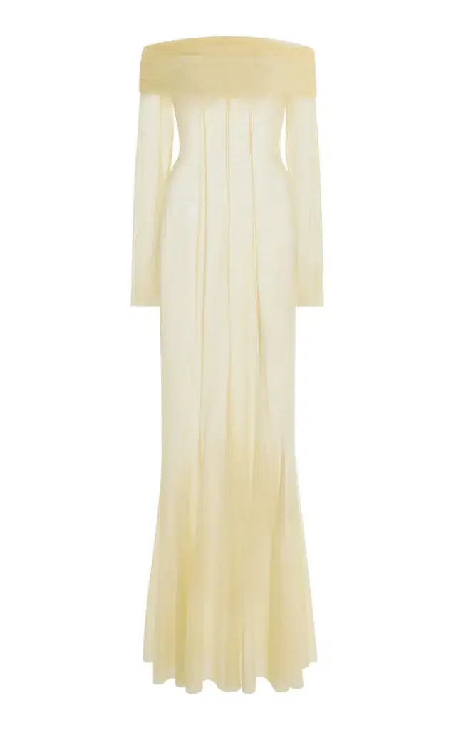 Ay Que Calor Exclusive La Isla Paloma Off-The-Shoulder Mesh Maxi Dress