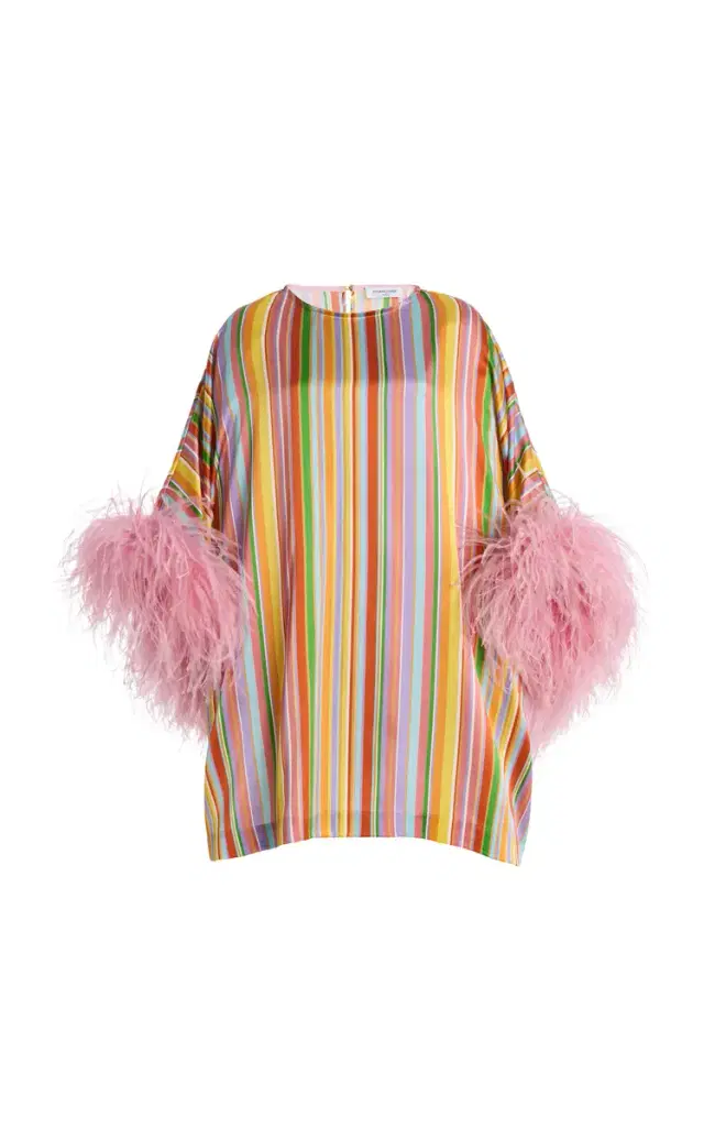 FRANÇOISE Exclusive La Isla Daisy Feather-Trimmed Silk Caftan