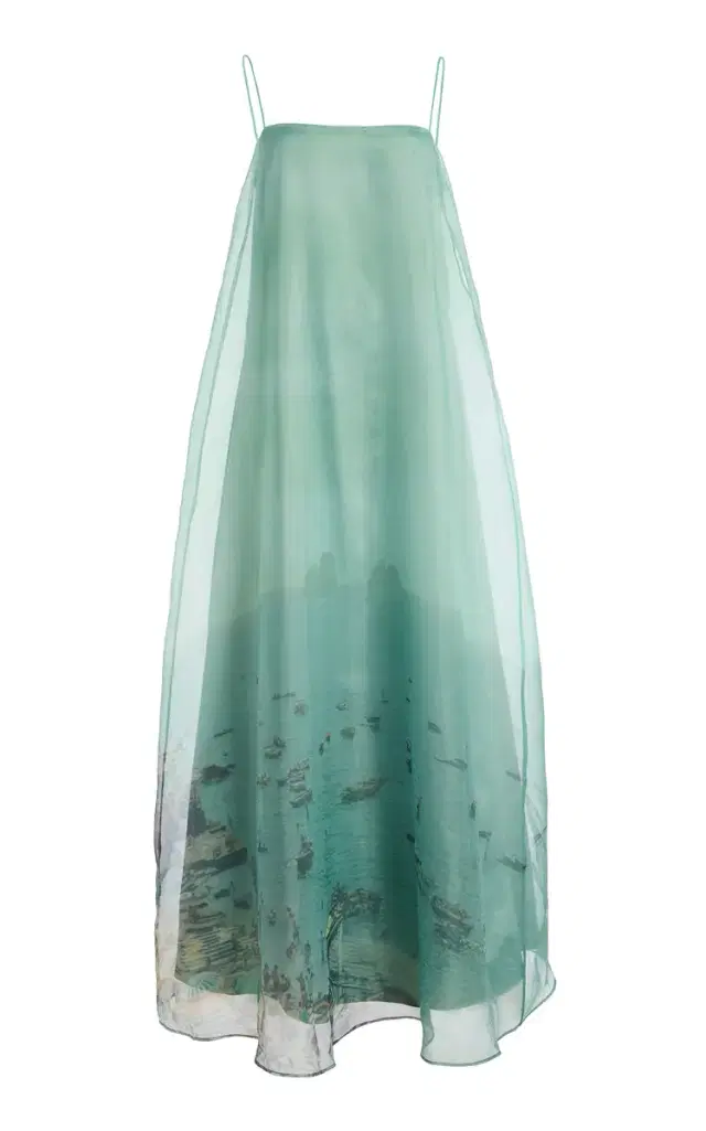STAUD Delfina Printed Organza Maxi Dress