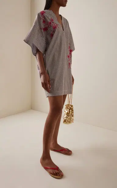 DES_PHEMMES Exclusive La Isla Cocoon Striped Cotton-Poplin Mini Dress | Thumbnail 2
