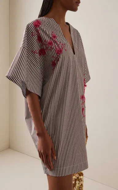 DES_PHEMMES Exclusive La Isla Cocoon Striped Cotton-Poplin Mini Dress | Thumbnail 3