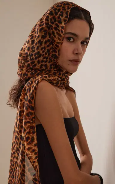 PARDOhats Exclusive La Isla Sahara Beaded Leopard-Print Silk Hooded Scarf | Thumbnail 2 PARDOhats Exclusive La Isla Sahara Beaded Leopard-Print Silk Hooded Scarf | Thumbnail 2