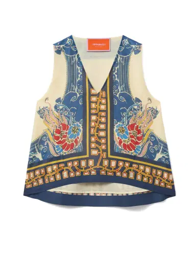 La DoubleJ Linen Silk Organza V-Neck Scala Top | Thumbnail 1