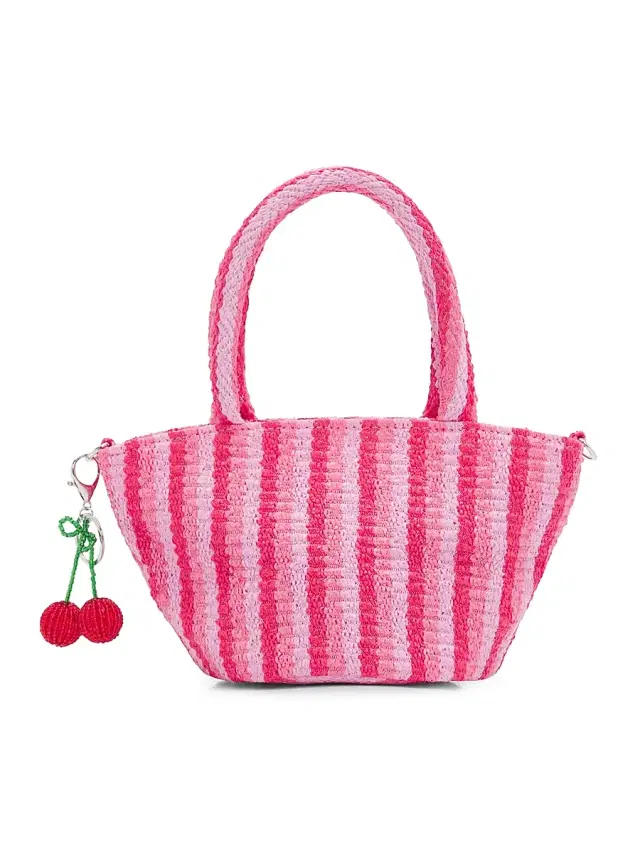 Bari Lynn Girl's Rafia Striped Tote Bag - Pink