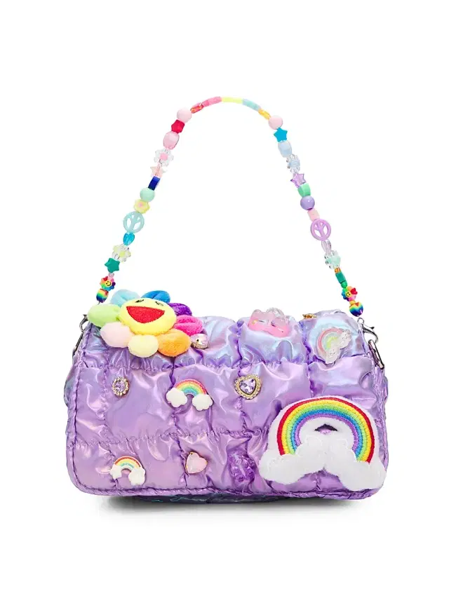 Girl's Embellished Iridescent Quilted Shoulder Bag - Purple