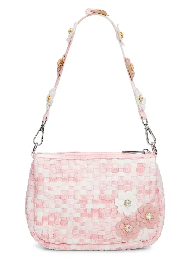 Bari Lynn Girl's Flower Appliqué Weave Shoulder Bag - Pink