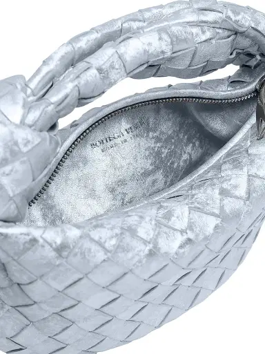 Bottega Veneta Women's Jodie Mini Metallic Intrecciato Leather Top Handle Bag - Pickle Silver | Thumbnail 4 Bottega Veneta Women's Jodie Mini Metallic Intrecciato Leather Top Handle Bag - Pickle Silver | Thumbnail 4