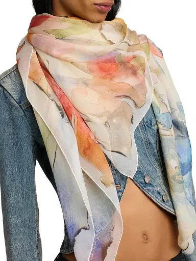 Alexander McQueen Women's Painted Floral Silk Square Scarf - Ivory Red | Thumbnail 3