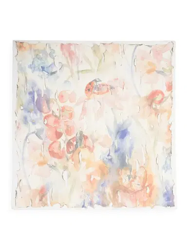 Alexander McQueen Women's Painted Floral Silk Square Scarf - Ivory Red | Thumbnail 1