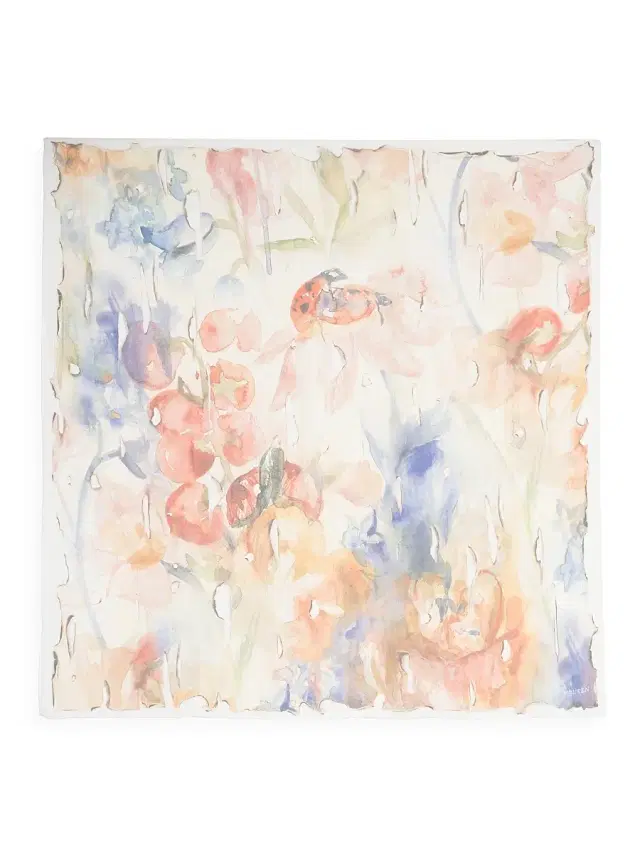 Women's Painted Floral Silk Square Scarf -  Red