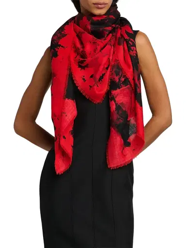 Alexander McQueen Women's Collage Floral Silk Square Scarf - Red Black | Thumbnail 2 Alexander McQueen Women's Collage Floral Silk Square Scarf - Red Black | Thumbnail 2