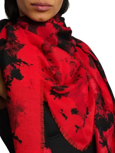 Alexander McQueen Women's Collage Floral Silk Square Scarf - Red Black | Thumbnail 3 Alexander McQueen Women's Collage Floral Silk Square Scarf - Red Black | Thumbnail 3