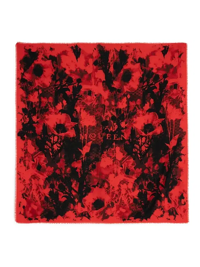 McQueen Women's Collage Floral Silk Square Scarf - Red Black