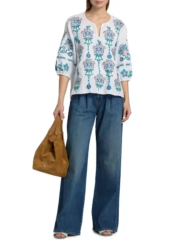Johnny Was Women's Boheme Embroidered Linen Blouse - White - Size Large | Thumbnail 2 Johnny Was Women's Boheme Embroidered Linen Blouse - White - Size Large | Thumbnail 2