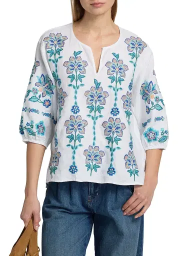Johnny Was Women's Boheme Embroidered Linen Blouse - White - Size Large | Thumbnail 3 Johnny Was Women's Boheme Embroidered Linen Blouse - White - Size Large | Thumbnail 3