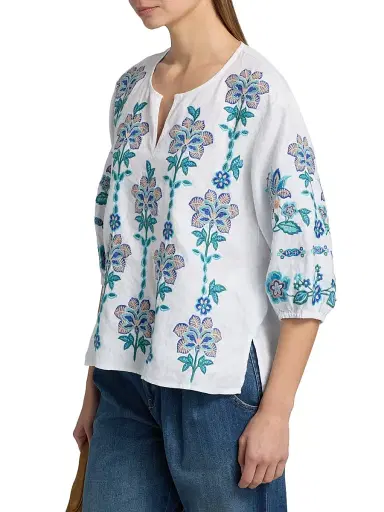 Johnny Was Women's Boheme Embroidered Linen Blouse - White - Size Large | Thumbnail 4 Johnny Was Women's Boheme Embroidered Linen Blouse - White - Size Large | Thumbnail 4