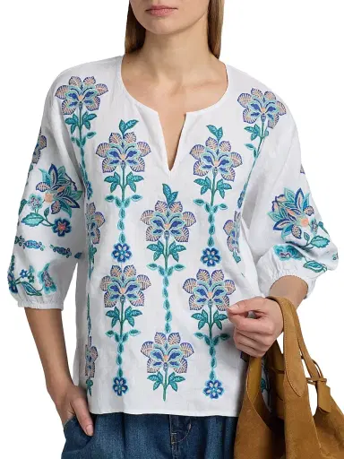 Johnny Was Women's Boheme Embroidered Linen Blouse - White - Size Large | Thumbnail 6 Johnny Was Women's Boheme Embroidered Linen Blouse - White - Size Large | Thumbnail 6