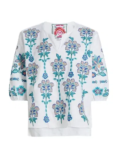 Johnny Was Women's Boheme Embroidered Linen Blouse - White - Size Large | Thumbnail 1 Johnny Was Women's Boheme Embroidered Linen Blouse - White - Size Large | Thumbnail 1
