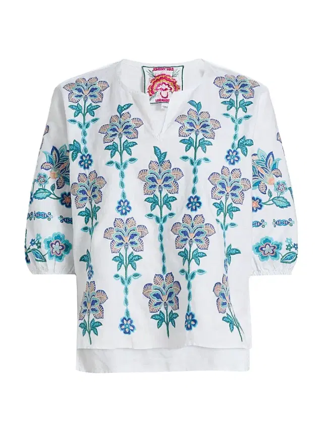 Women's Boheme Embroidered Linen Blouse - White