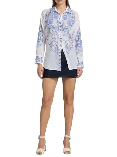 Johnny Was Women's Palladium Embroidered Button-Front Shirt - White | Thumbnail 2